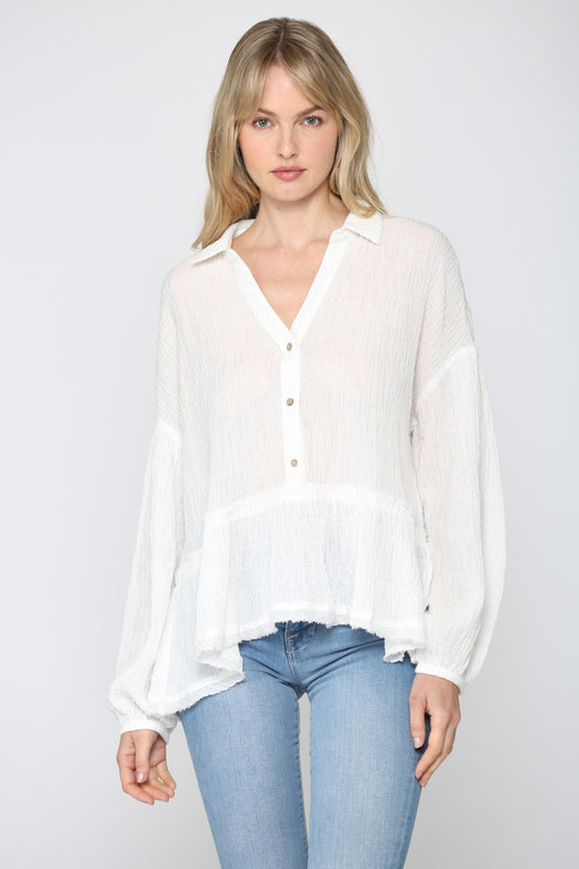 Mary's Classic Cream Ruffle Top