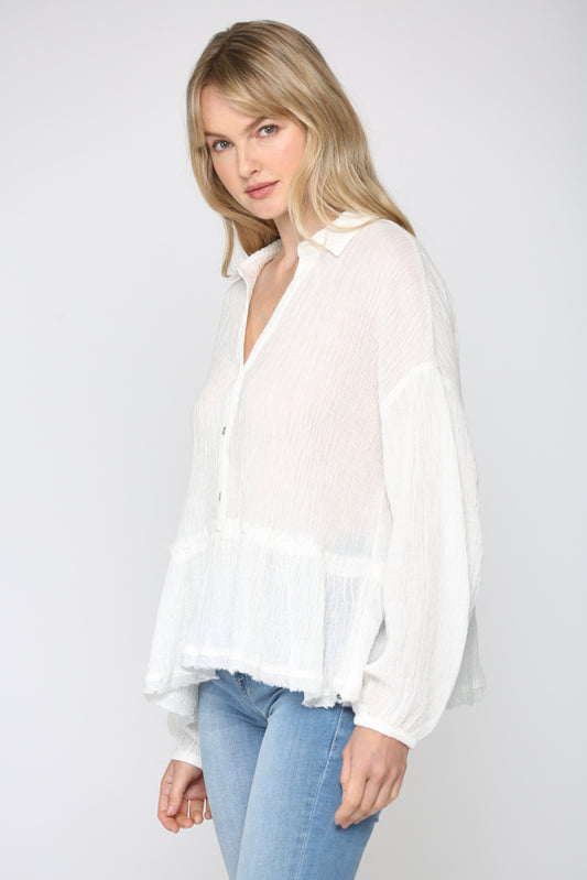 Mary's Classic Cream Ruffle Top