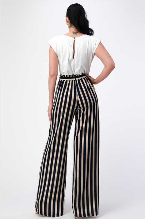 Elizabeth's Wide Leg Jumpsuit With V Neck And Shoulder Pad
