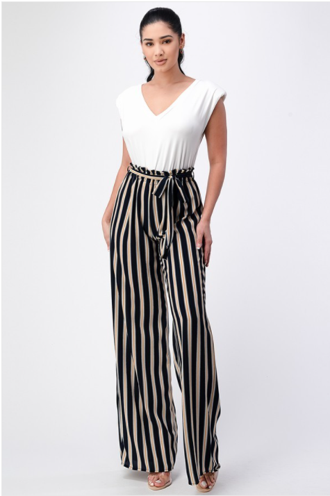 Elizabeth's Wide Leg Jumpsuit With V Neck And Shoulder Pad