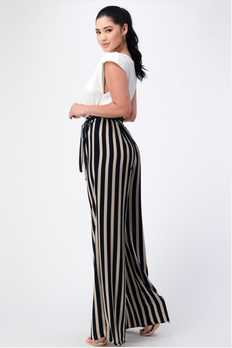 Elizabeth's Wide Leg Jumpsuit With V Neck And Shoulder Pad
