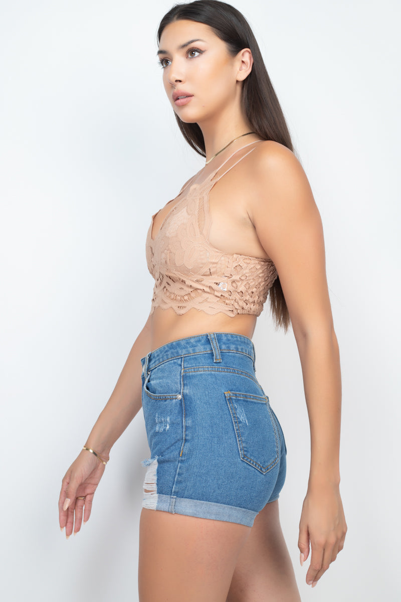 Minnie's Lace Criss-Cross Cropped Top