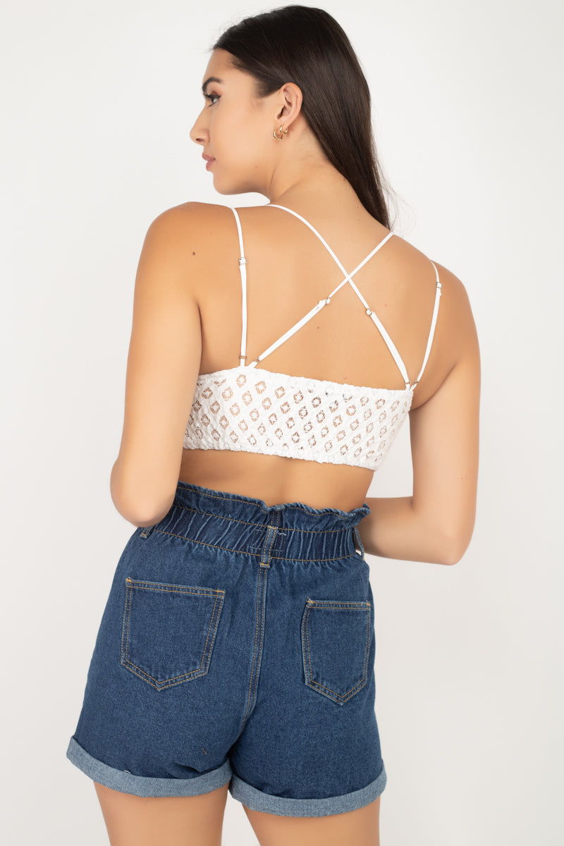 Minnie's Lace Criss-Cross Cropped Top