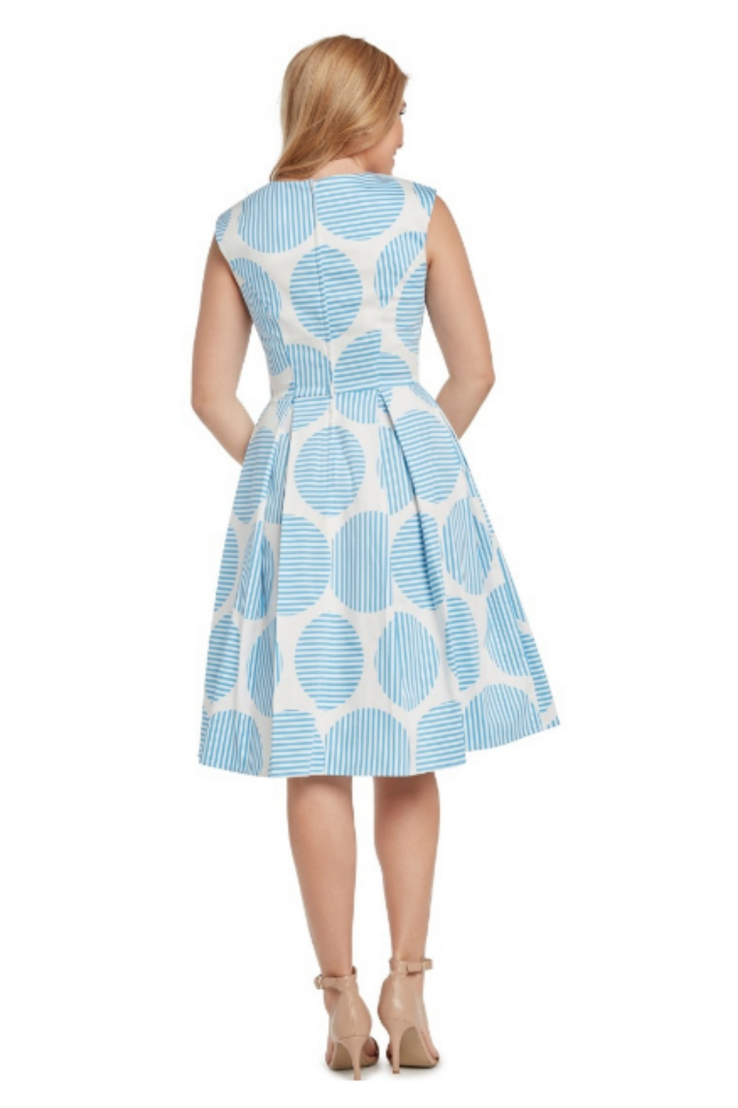 Lula's Light Blue Midi Dress With Box Pleated Skirt And Round Neck With Slit